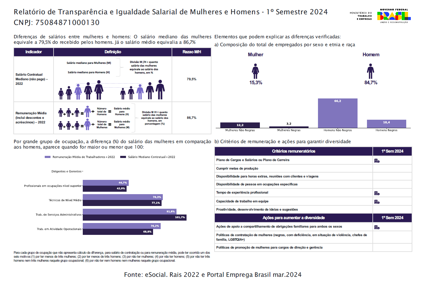 Relatório de Transparência e Igualdade Salarial de Mulheres e Homens - 1º Semestre 2024